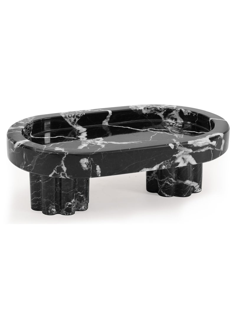 RADICALn Handmade Black zebra Marble Oval Tray with Stand 10 Inch, Bathroom Vanity & Countertop Tray, Ideal for Home, Kitchen, Jewelry, Perfume, Decorative Tray, Perfect for Bathroom or Gift - Image 1